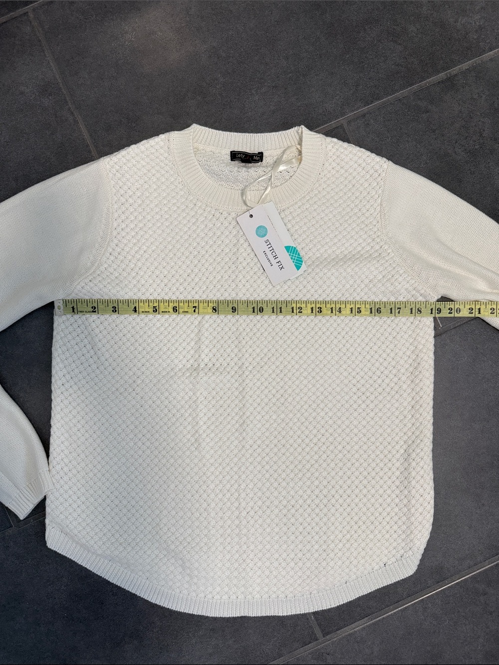 Lety & Me Josey Elbow Patch Cream Textured Crewneck Sweater S - Picture 10 of 16